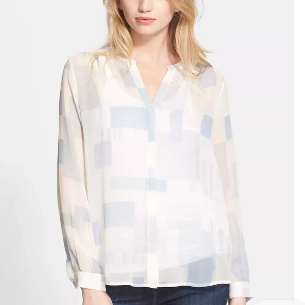 Joie "Gudelia B" Print Silk Top Porcelain-Oasis Color Size S
